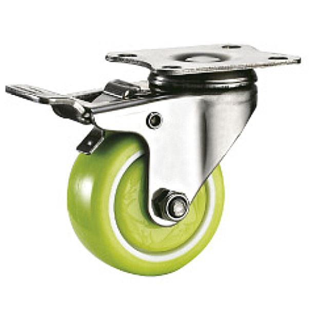 SS light duty PU medical Swivel caster brake