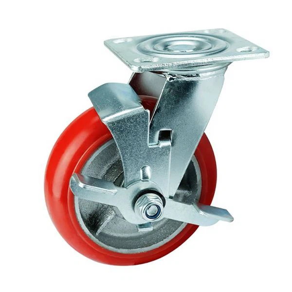 Side Brake Swivel PU On Steel Caster For Carts